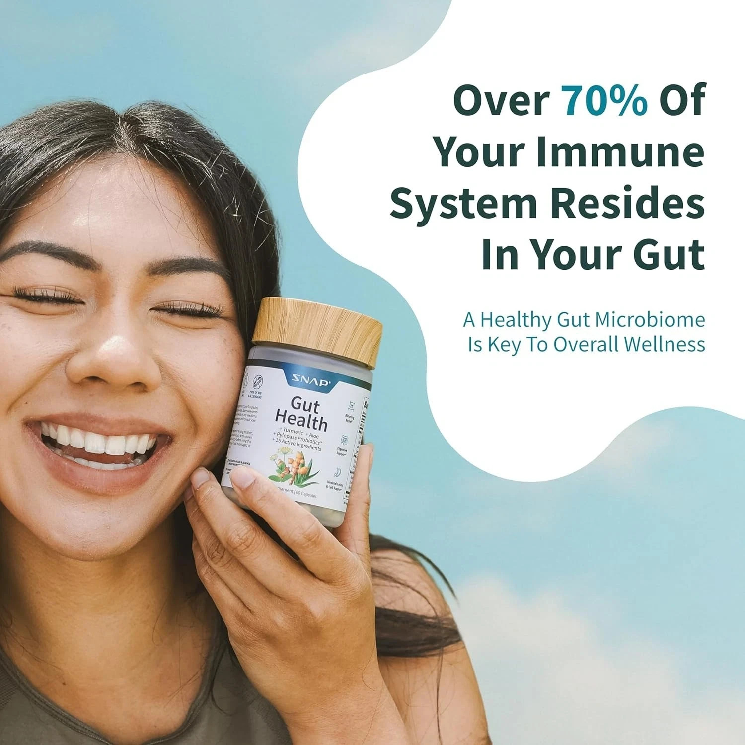 Snap Gut Health Capsules Turmeric Aloe Pylopass Probiotics 15 Active Ingredients