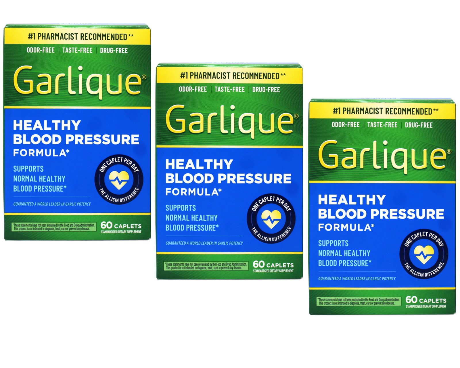 Garlique Garlic Extract Blood Pressure Formula 60 Caplets 3 Pack