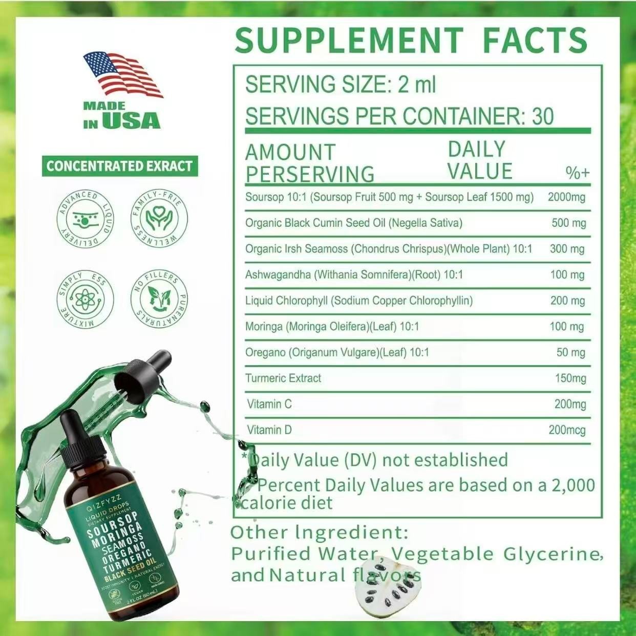 Soursop Bitters Liquid Drops 10-in-1 with Nori, Moringa, Turmeric, Black Seed