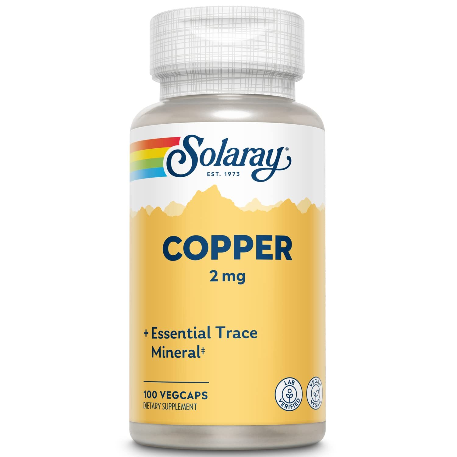 Solaray Copper Chelate 2 mg Mineral Supplement 100 Vegan Capsules Energy Support