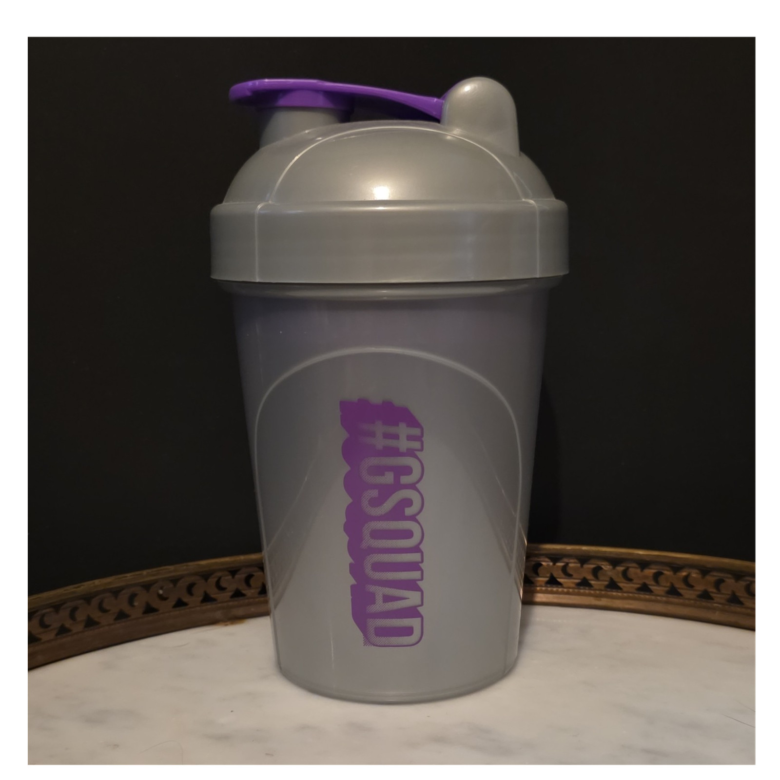 G FUEL Shaker Bottle Gray Purple Flip Lock Top 16 fl oz Plastic #GSQUAD
