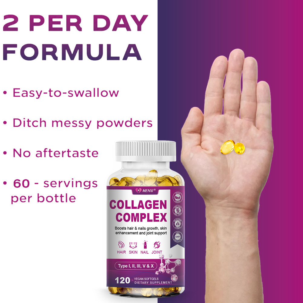 Collagen Peptides Hydrolyzed Anti-Aging (Types I,II,III,V,X) 120/240/480 Capsule
