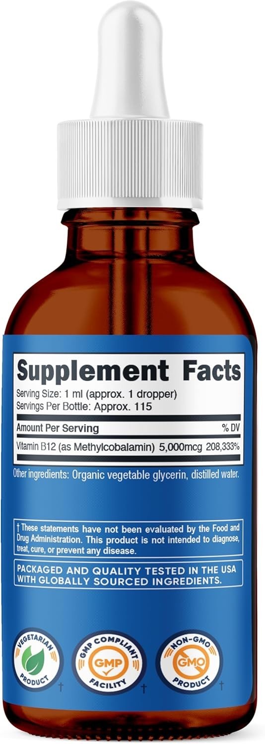 Nutricost Organic Vitamin B12 (Methylcobalamin) Liquid Drops 5,000mcg 3.8 fl oz