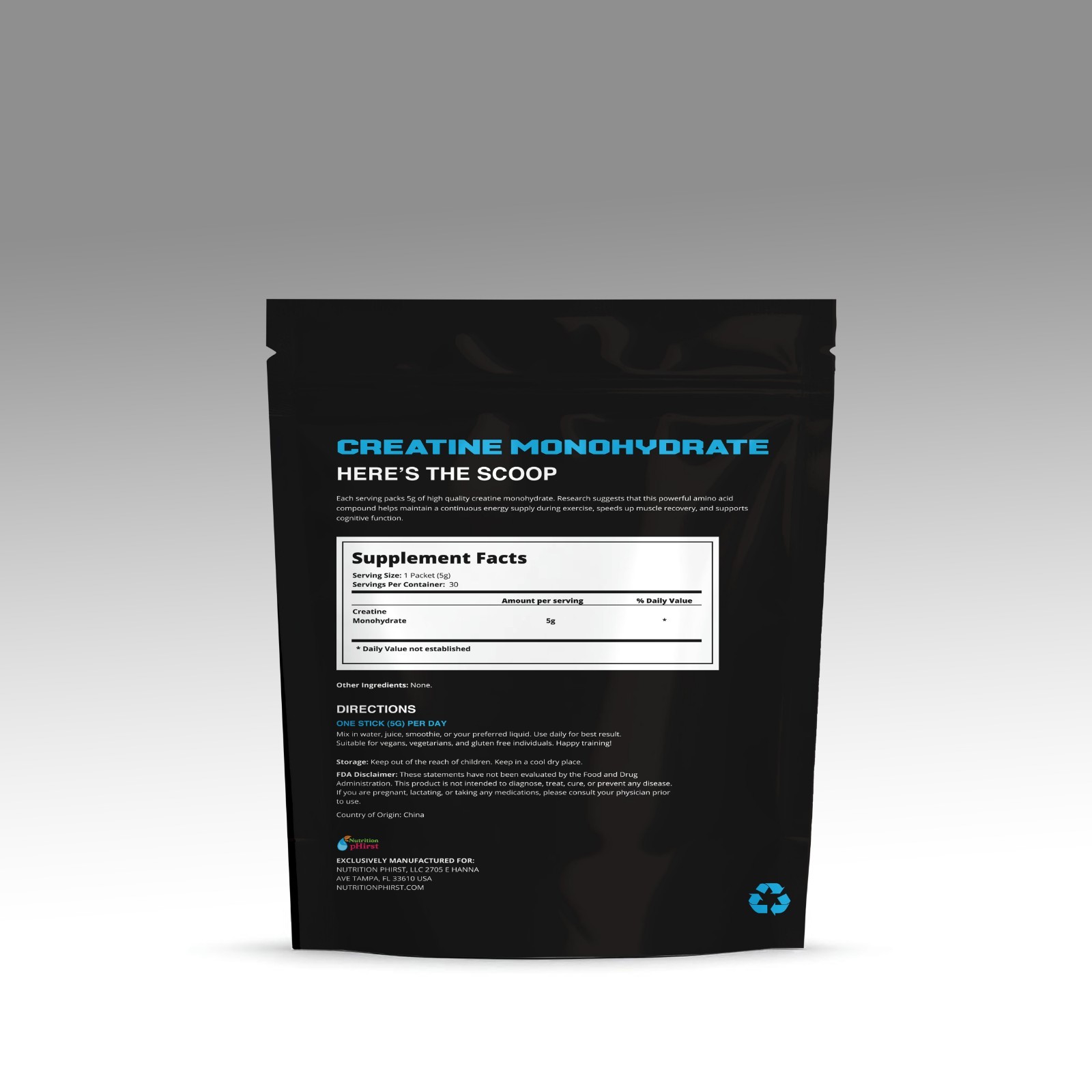 Creatine Monohydrate Sticks Muscle Gain 5000mg Per Serv (5g) 30 Sticks Powder