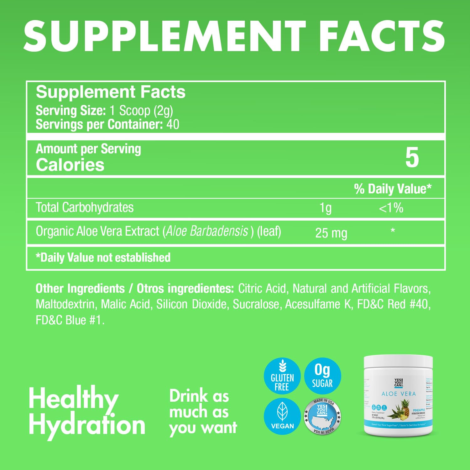 Yes You Can! Aloe Vera Juice Drink Mix from Plant – Energy Drink Powder – Organi