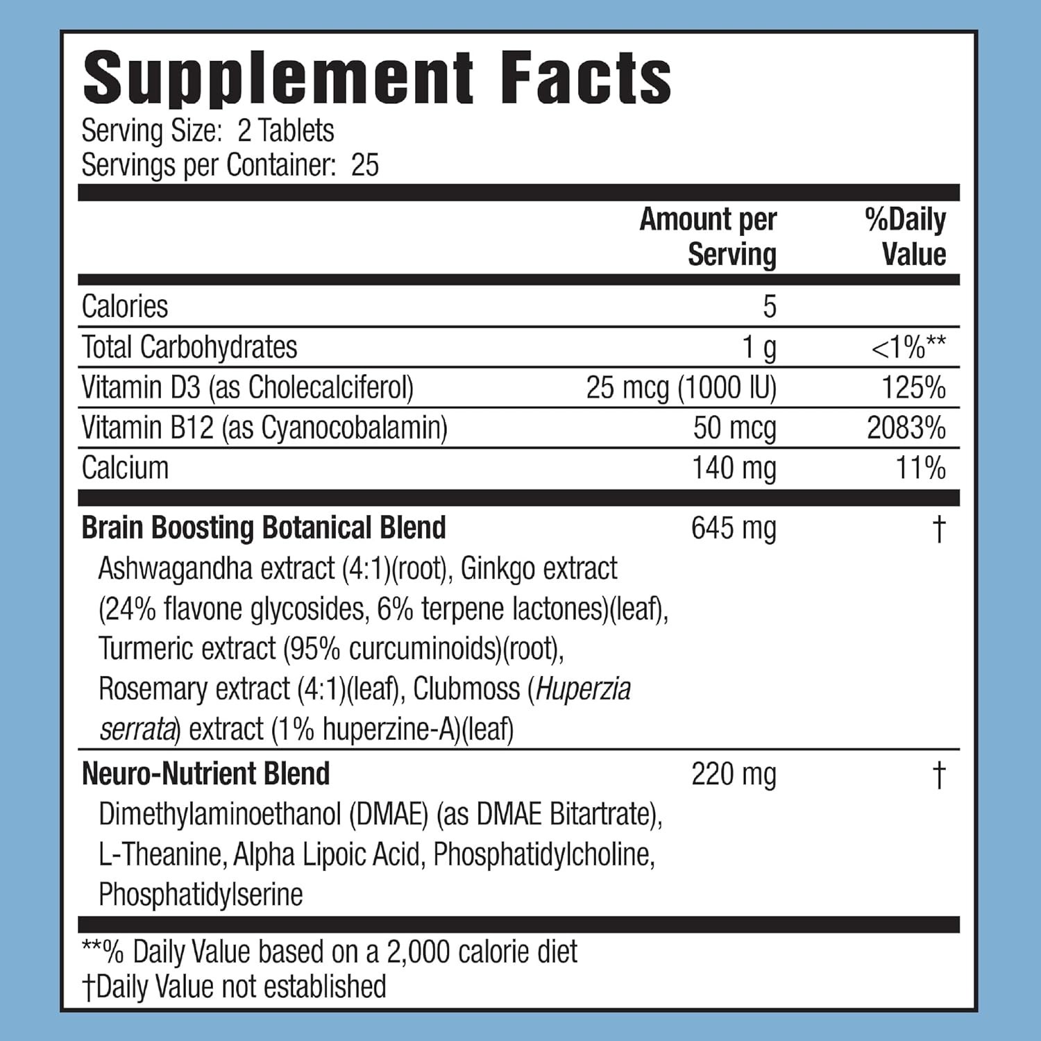 Applied Nutrition Healthy Brain All-Day Focus 50 Tablets, 3-in-1, 25 Servings 5x