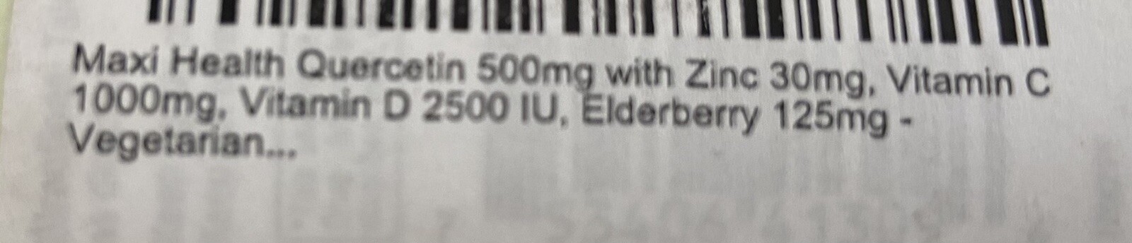 Maxi Health Quercetin 500mg w/Zinc 30mg, Vitamin C 1000mg, D2500, 180 Capsules