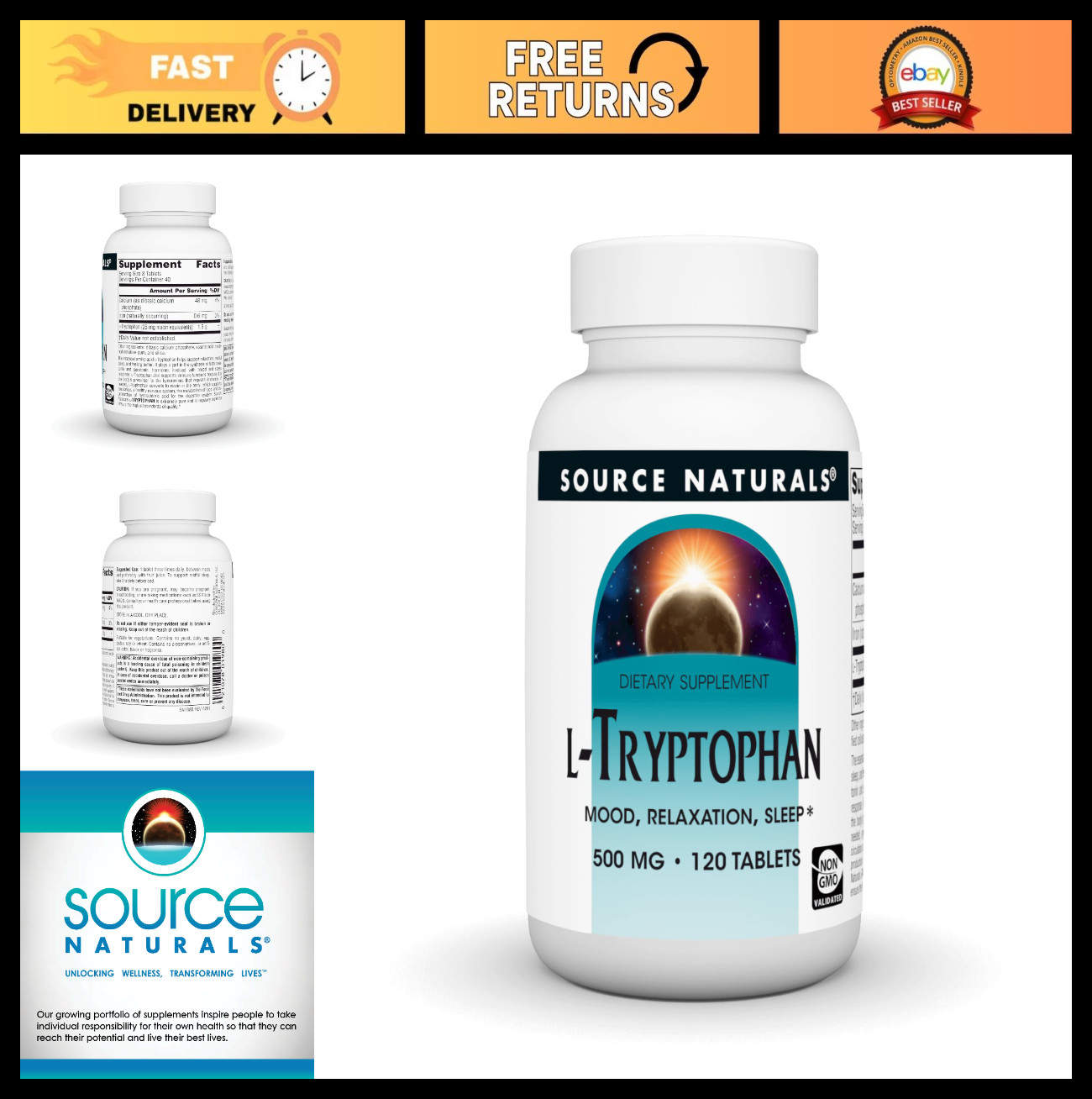 L-Tryptophan 500mg for Mood Support, Relaxation & Sleep Aid – 120 Tablets