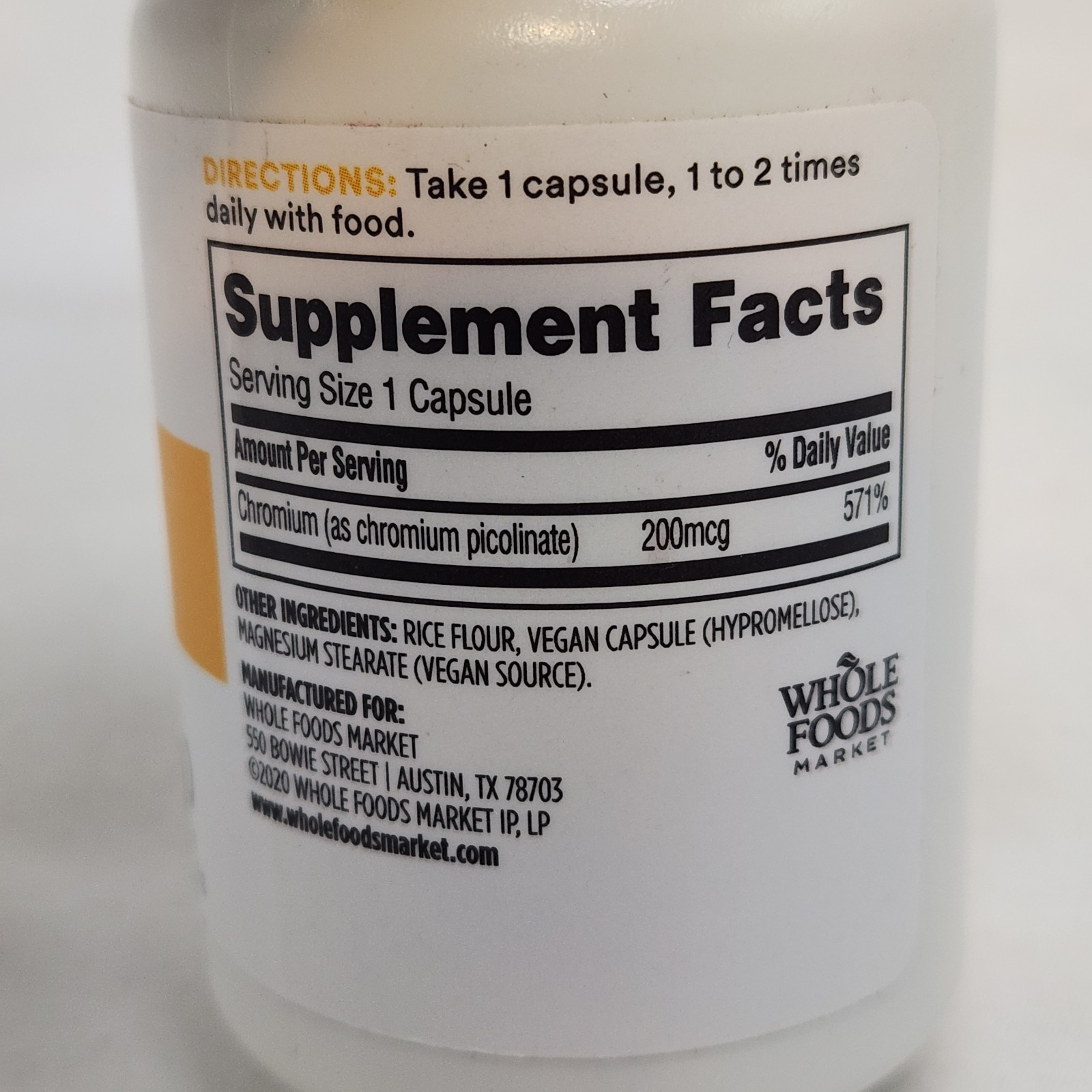 365 Whole Foods Market Chromium Picolinate 200mcg 100 Caps Lot Of 2 Exp. 01/28