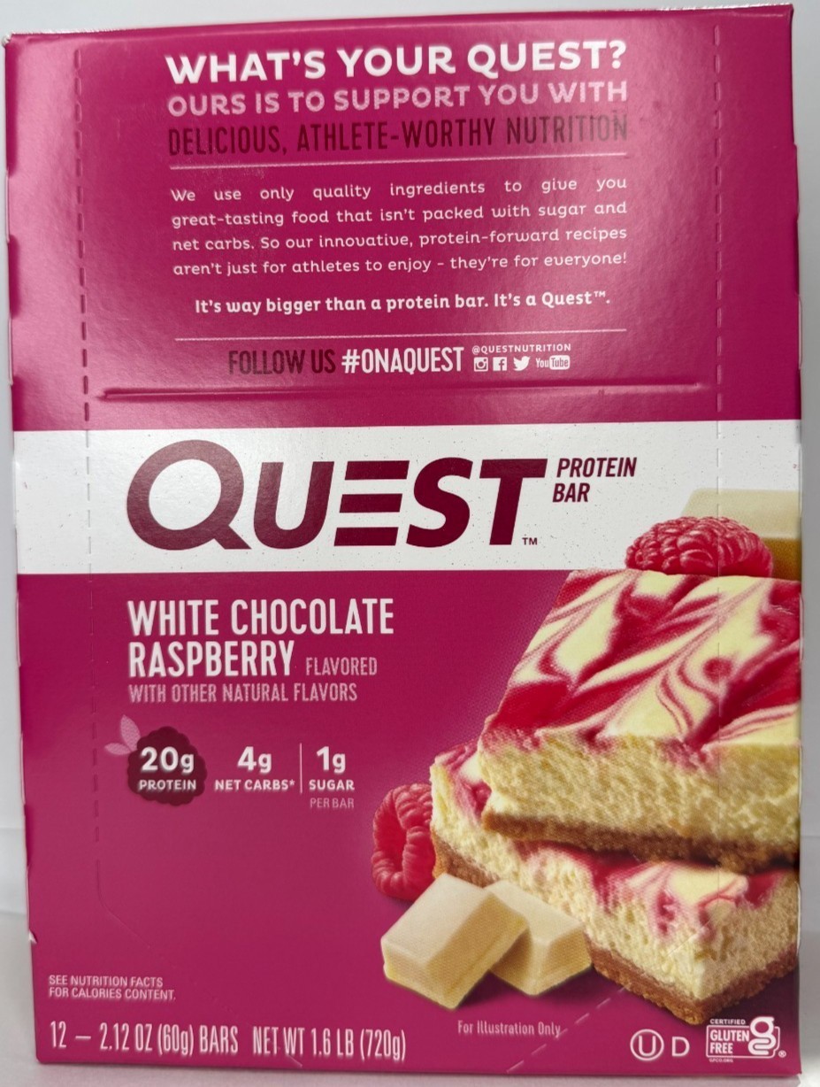 12 pack of Quest Protein Bars White Chocolate Raspberry 2.12 oz 12 ct Exp 06/26