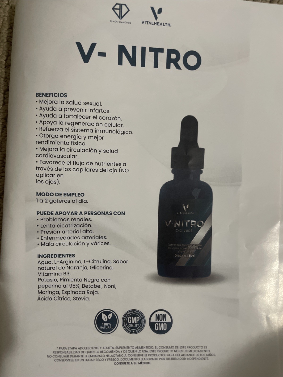 V-Nitro Dietary Supplement by VitalHealth General Wellness (1 bottle)