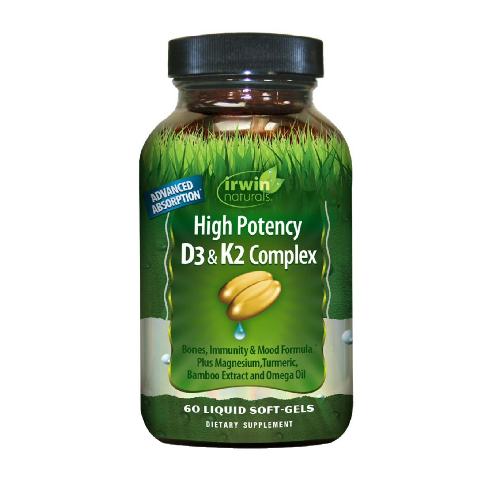 Irwin Naturals High Potency D3 & K2 Complex for Healthy Bones, 60 Liquid Softgel