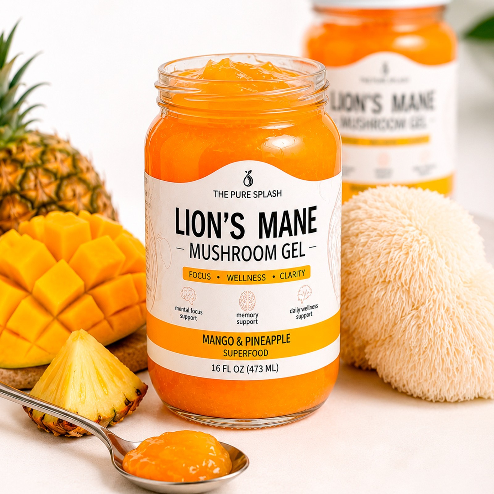 Lions Mane Mushroom Gel, Mango Pineapple Superfood Gel/Jam, Natural Wellness