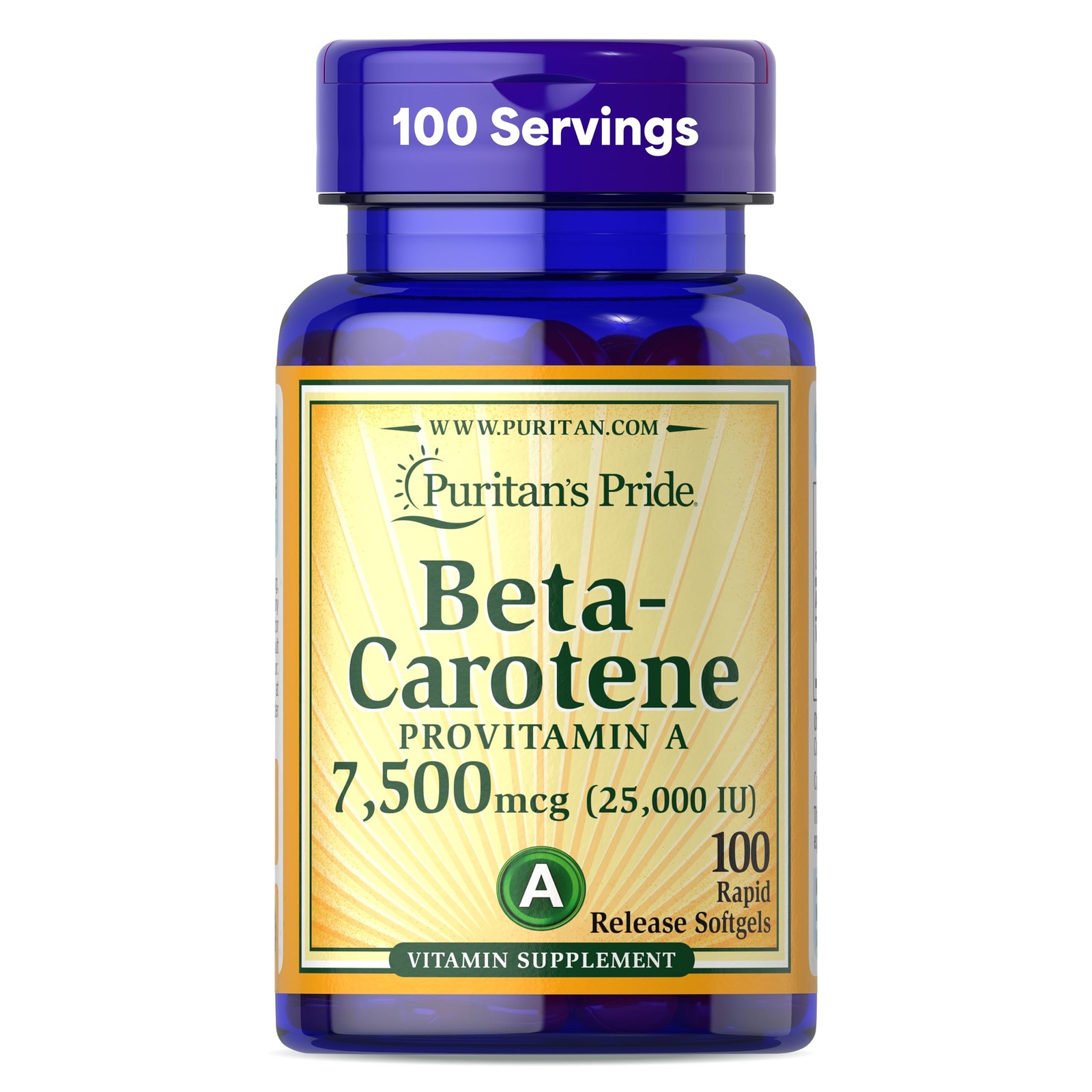 Puritan’s Pride Beta Carotene Provitamin A 100 count (Pack of 1), N/a