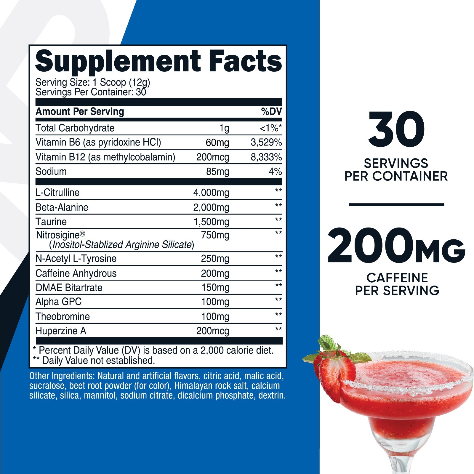 Nutricost Pre-Workout Complex Powder (Strawberry Margarita) 30 Servings