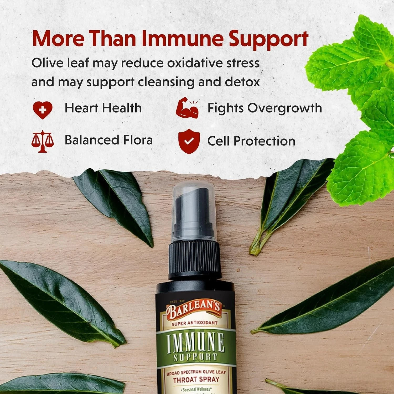 Immune Support Olive Leaf Throat Spray, Peppermint Flavor, 1.5 fl oz