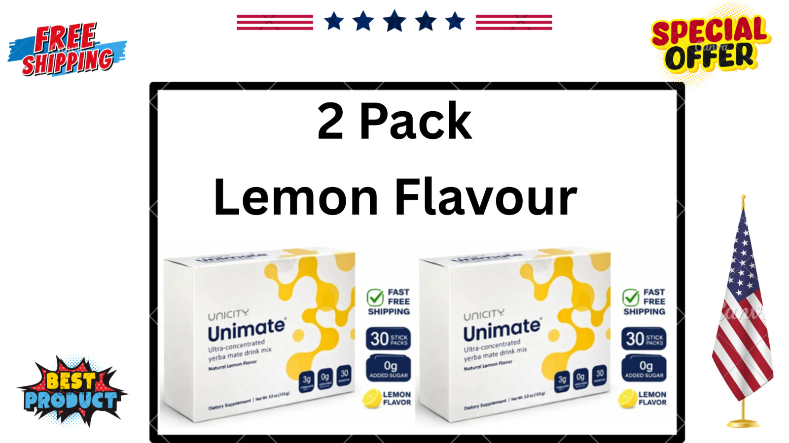 2 Pack Unicity Unimate Natural Lemon Flavor 30 Packs Exp 08/2027 Free Shipping