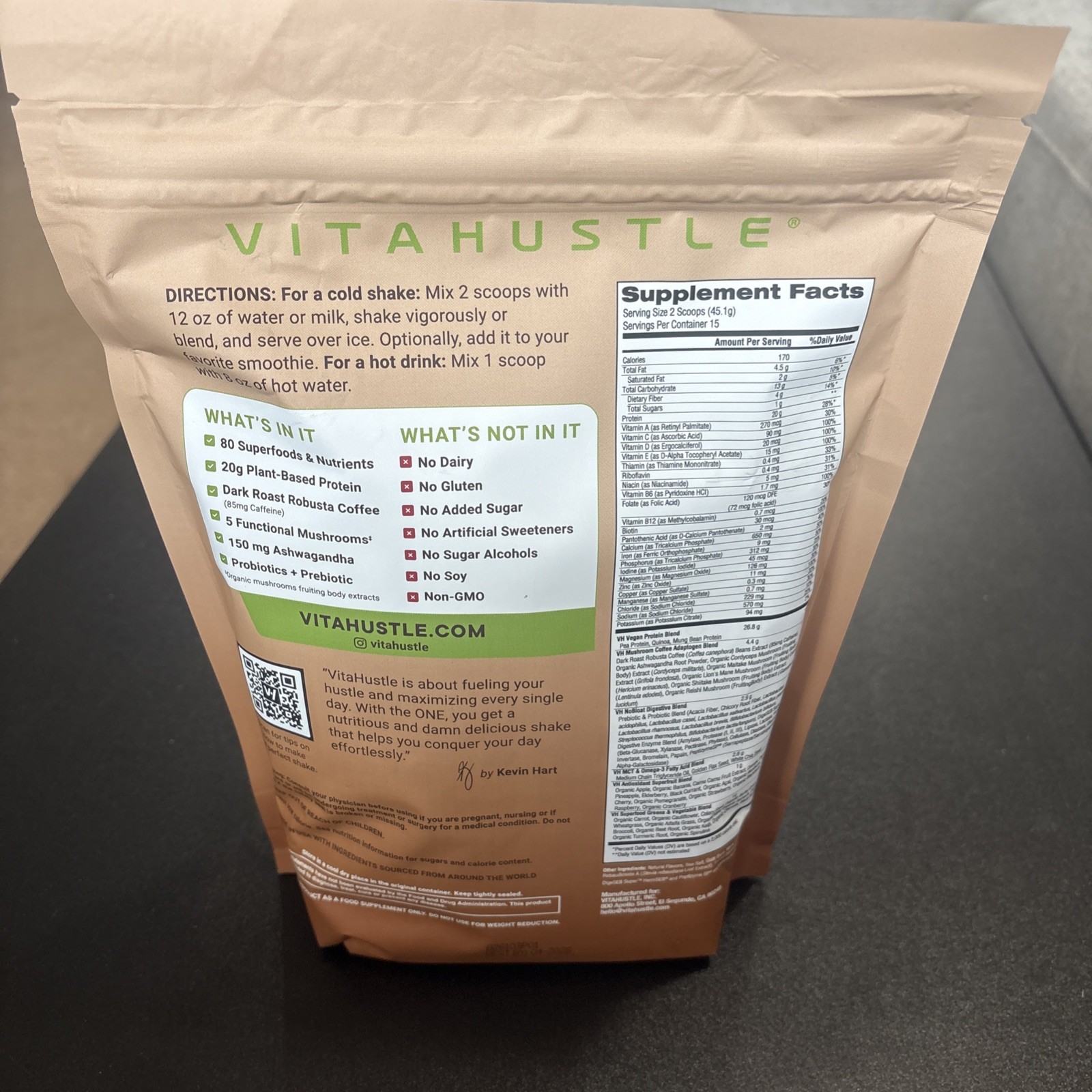 VitaHustle ONE Protein Coffee Cafe Latte Superfood 23.65oz Exp 04/2028