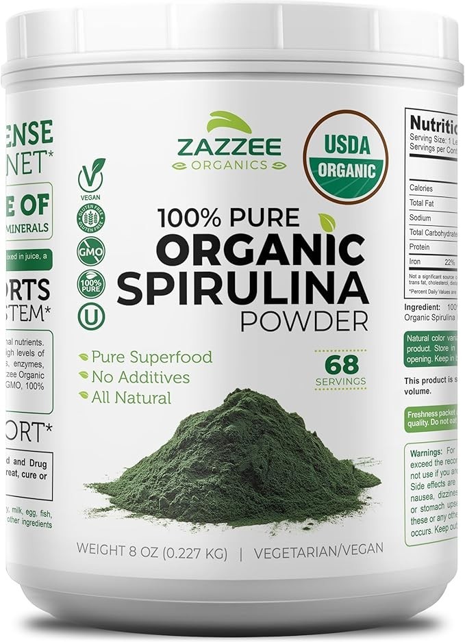 Zazzee Organic Spirulina Powder, 8 Ounces, USDA Certified, 68 Servings, 100 P…