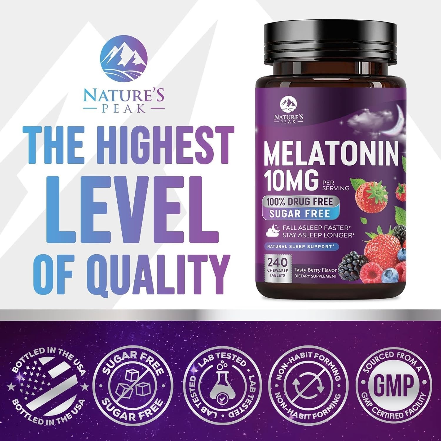 Melatonin 10mg Fast Dissolve Supplements, Sleep Support Supplement for Adults –