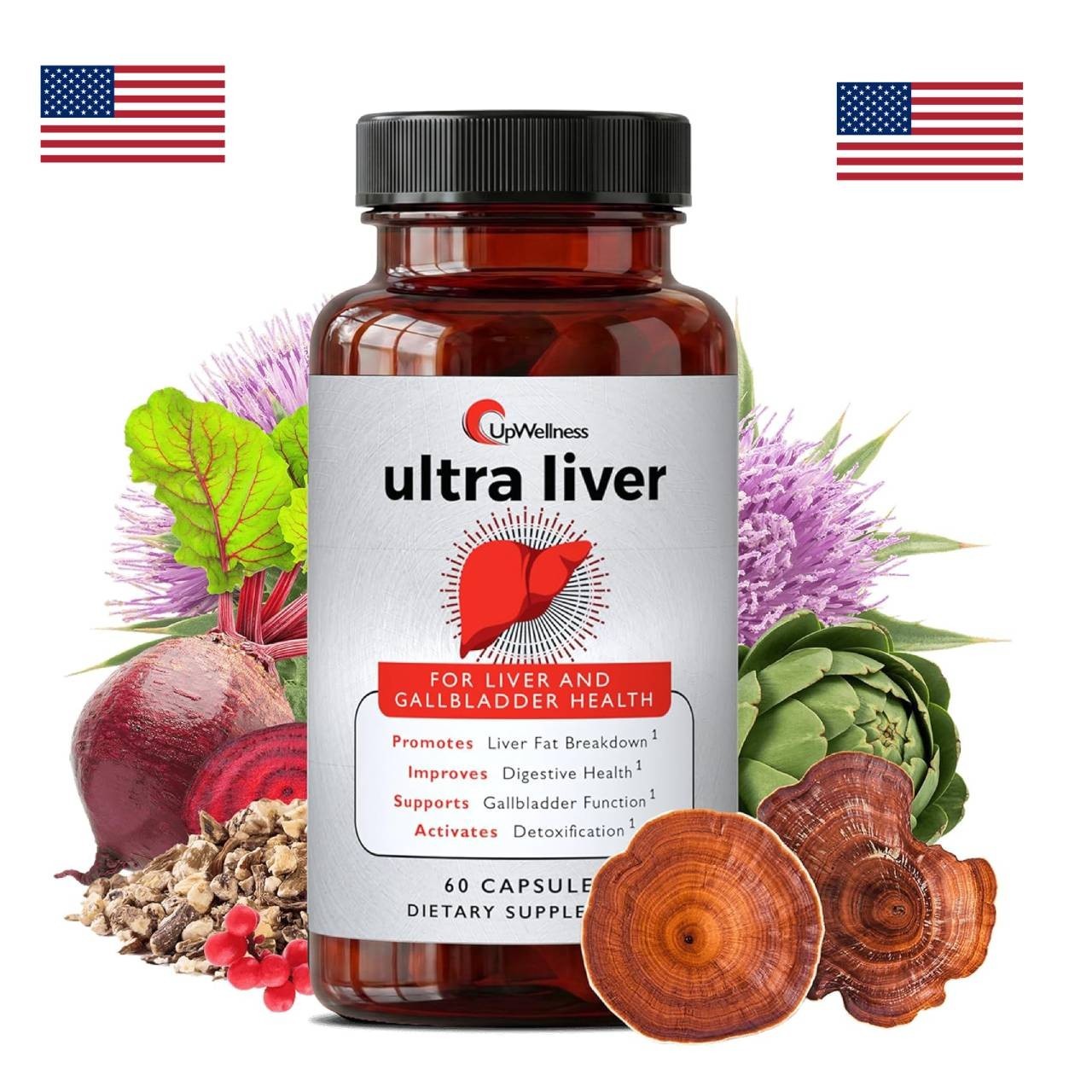 UpWellness Ultra Liver Supplement Liver Cleanse Detox & Repair Health – 60 Caps