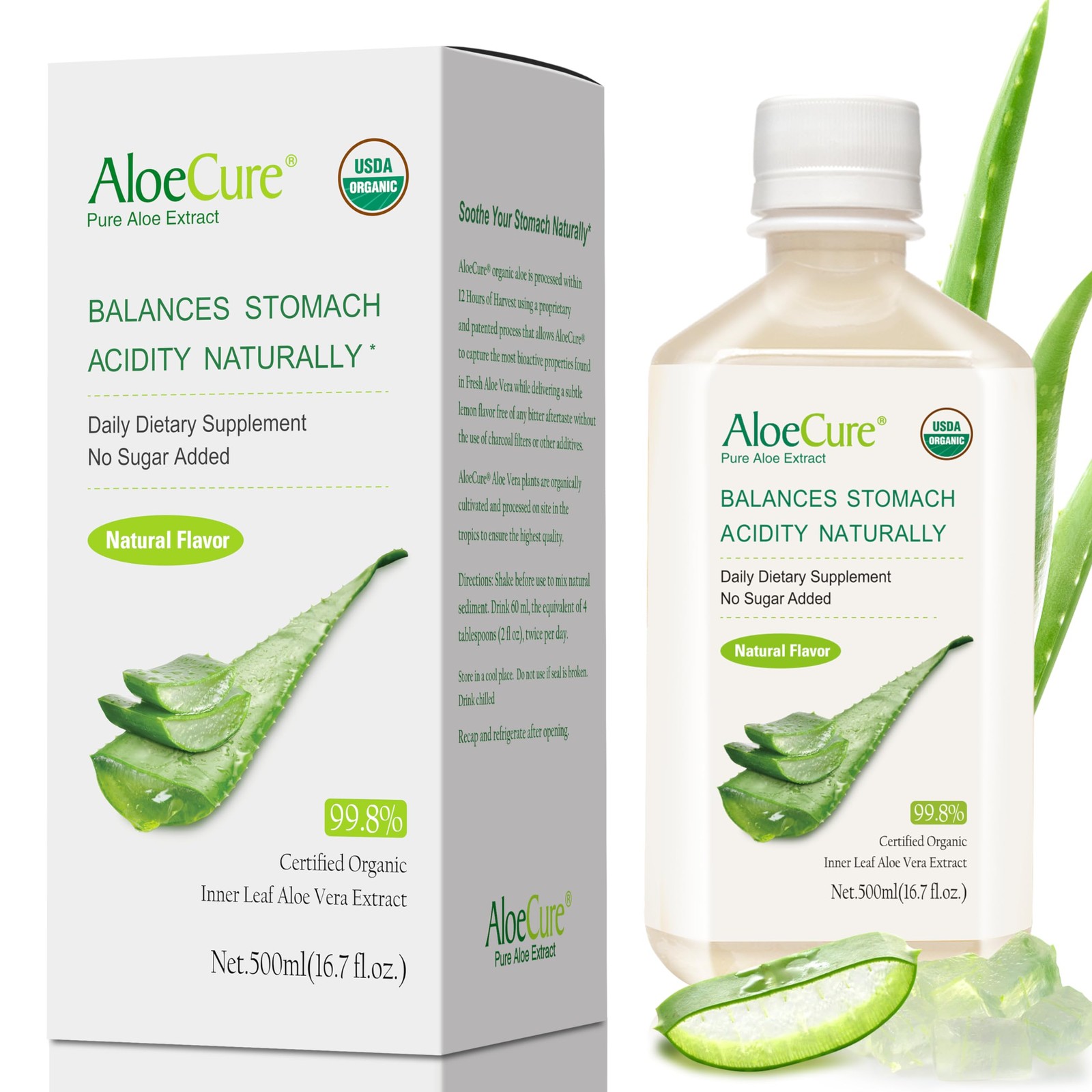 AloeCure USDA Organic Aloe Vera Juice Made 16.7 Fl Oz (Pack of 1), White