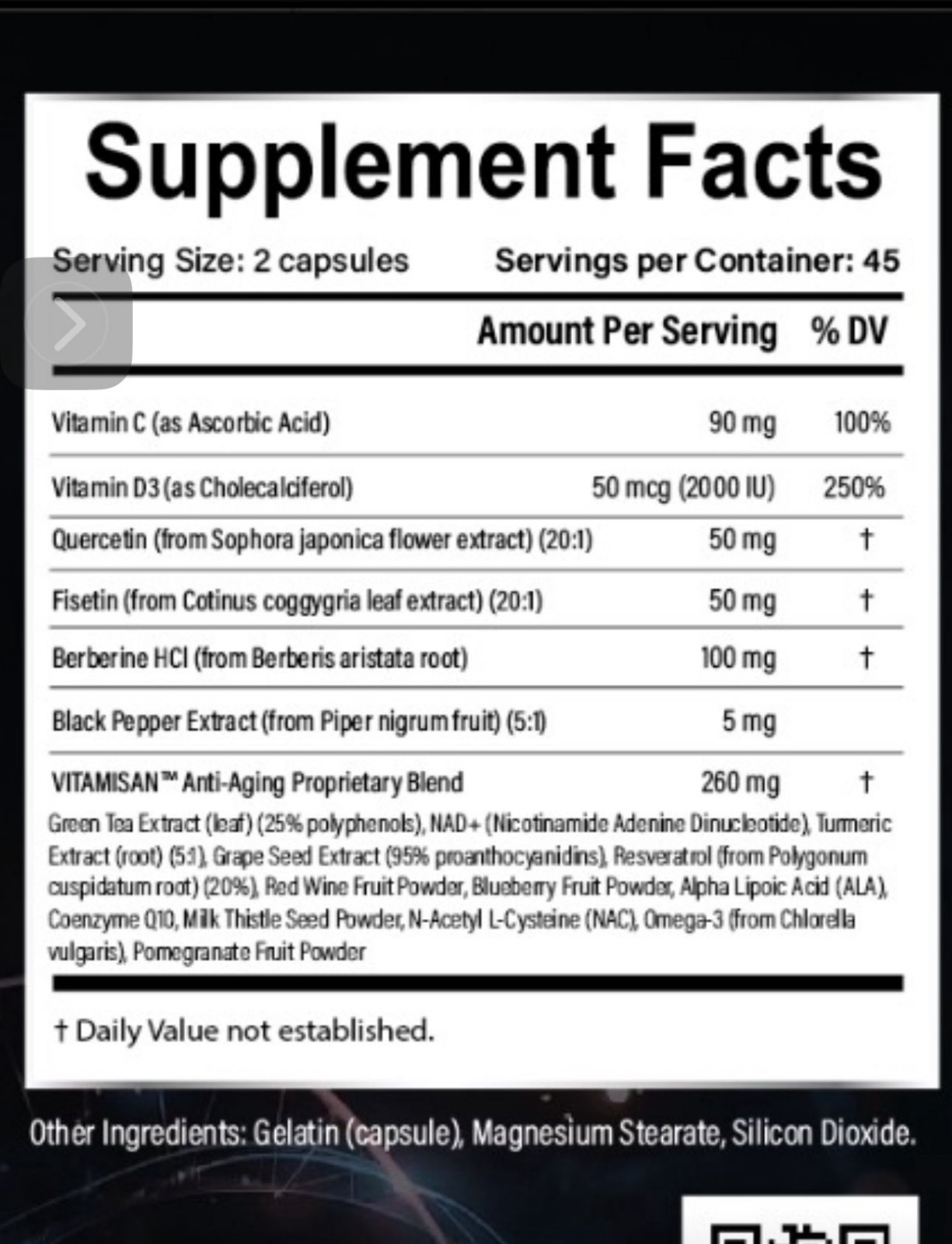 2 Pack – Resveratrol Quercetin NAD Grape Seed Berberine Stem Cell Energy Antioxi
