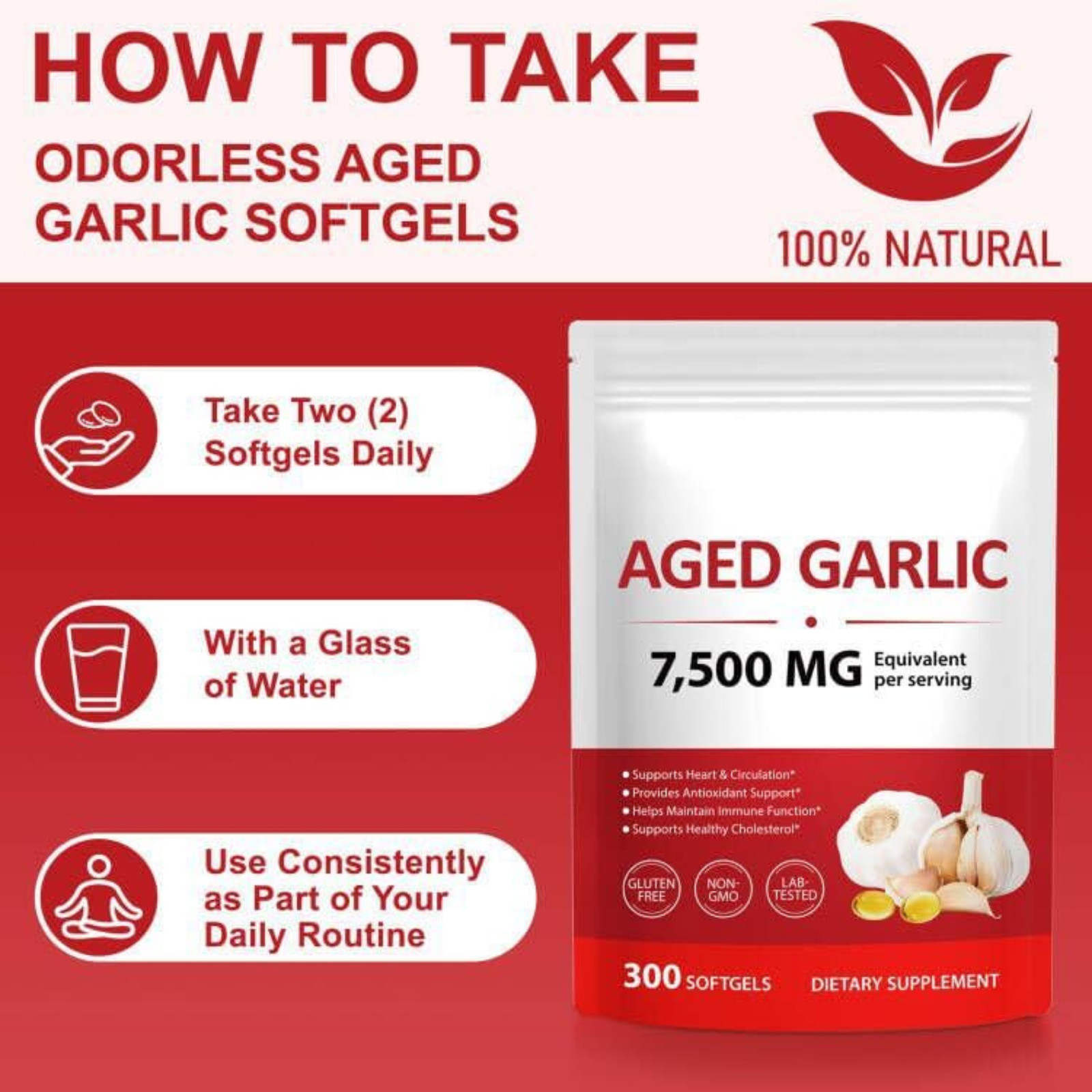 Odorless Garlic 7500Mg per Servings, 300 Softgels | 2 Years Aged Garlic Extra…