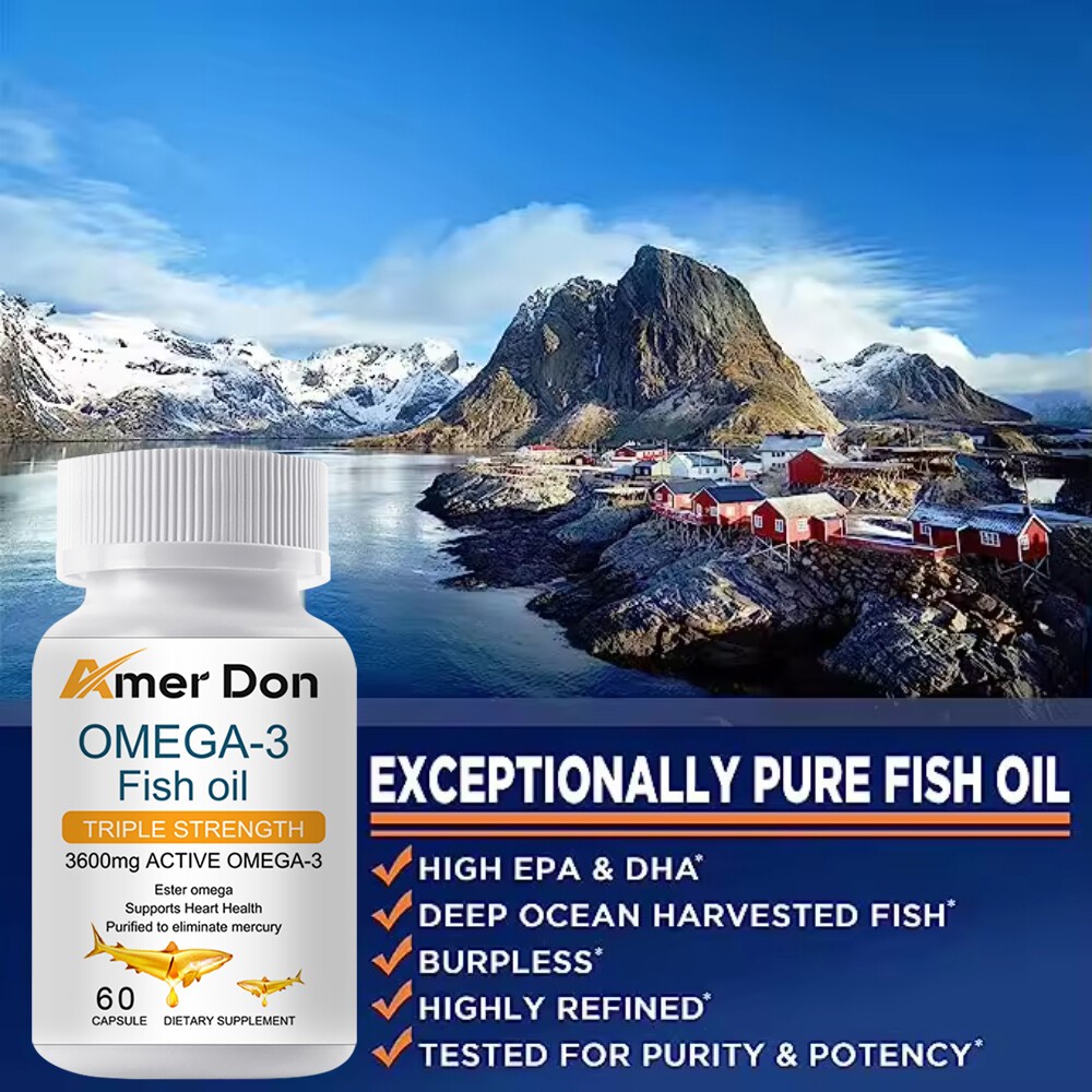 3x Strength EPA & DHA Omega 3 Fish Oil 3600mg, Highest Potency, 4 × 60 Capsules