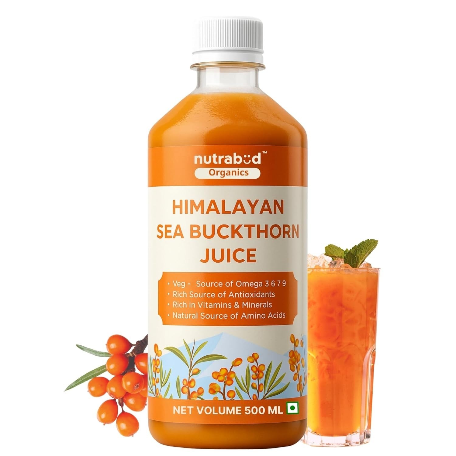 Nutrabud Organics Sea Buckthorn Berry Juice (500ml) Vitamin C, Omega 3 6 7 9