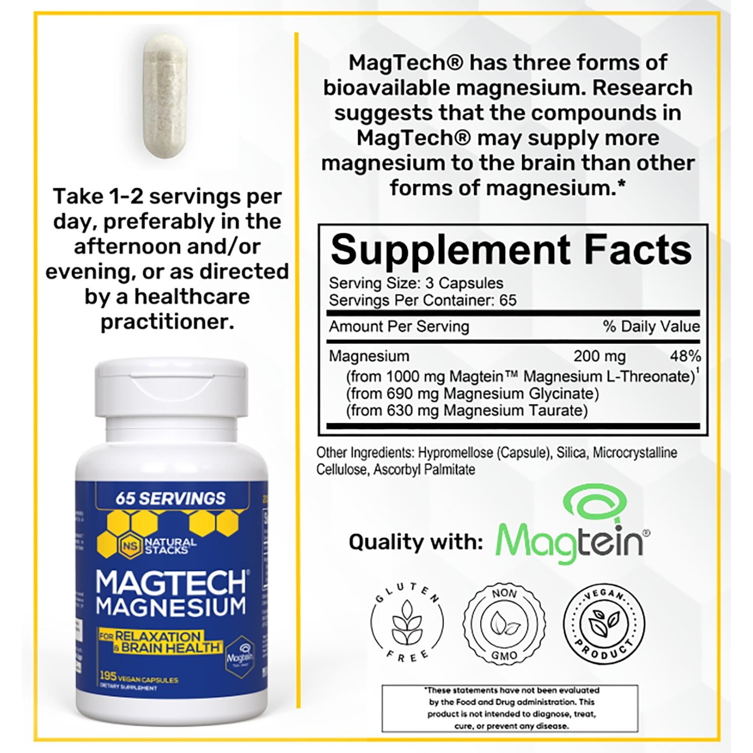 Natural Stacks MagTech Magnesium Capsules, 195 ct.