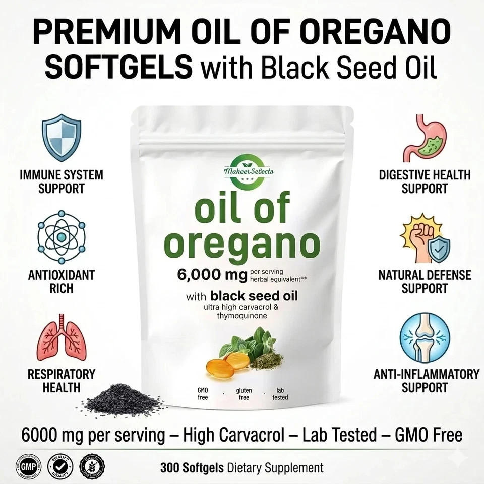 2 in 1 Oil of Oregano & Black Seed Softgels Count with Carvacrol,Immune Support