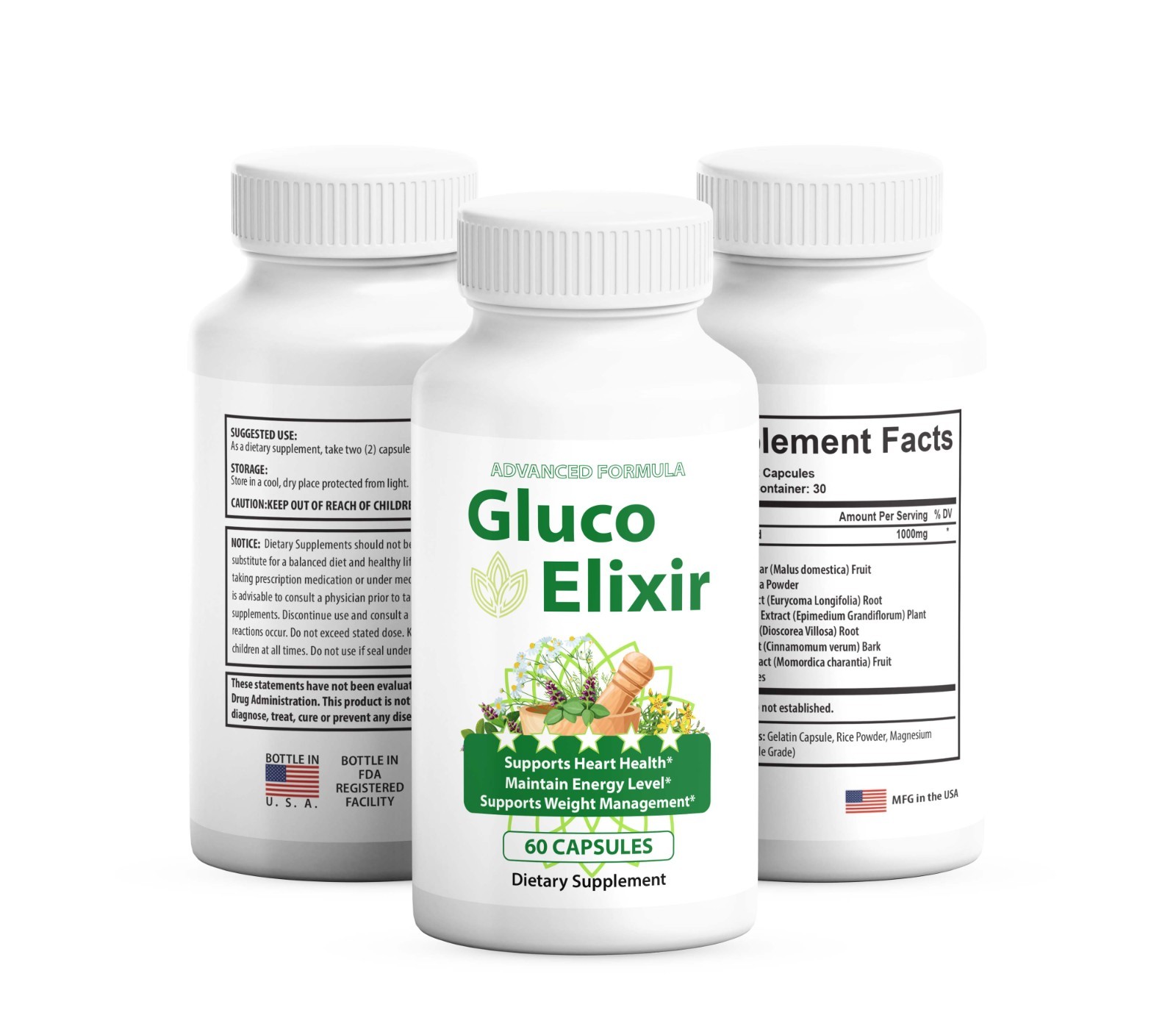 (5 Pack) Gluco Elixir Blood Pills, Advanced Blood Support Pills for Circulation
