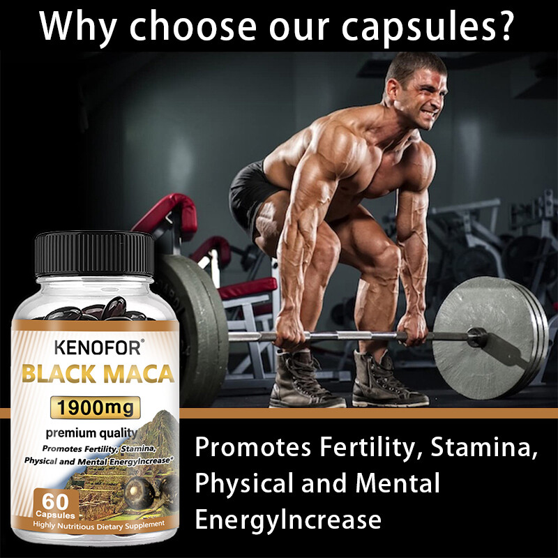Organic Black Maca Capsules 1900 mg | Boost male energy, balance hormones