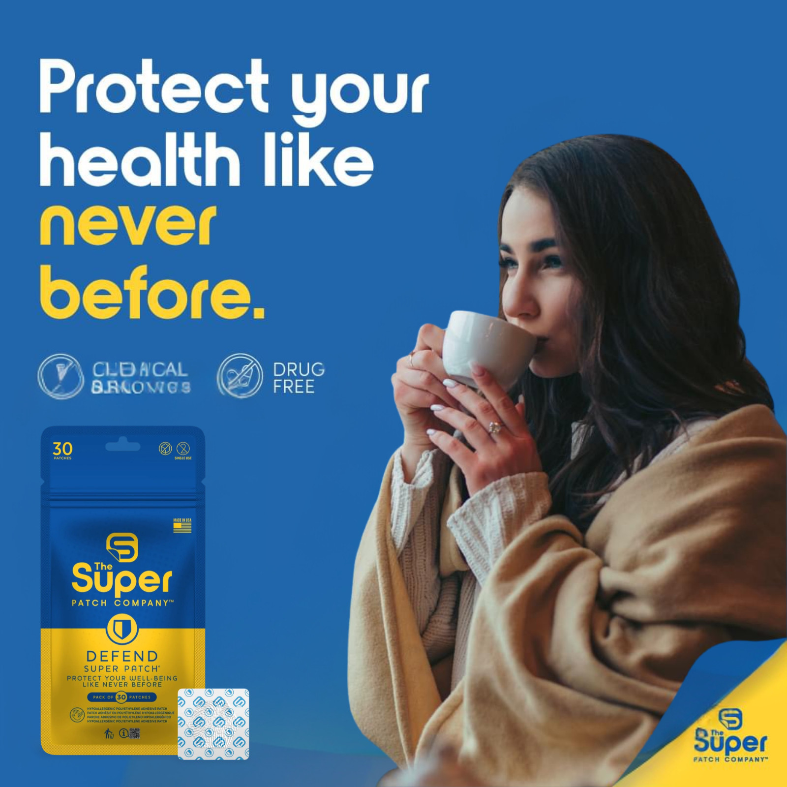 Super Patch DEFEND Immune Support Patch Drug-Free Daily Wellness 30 Patches