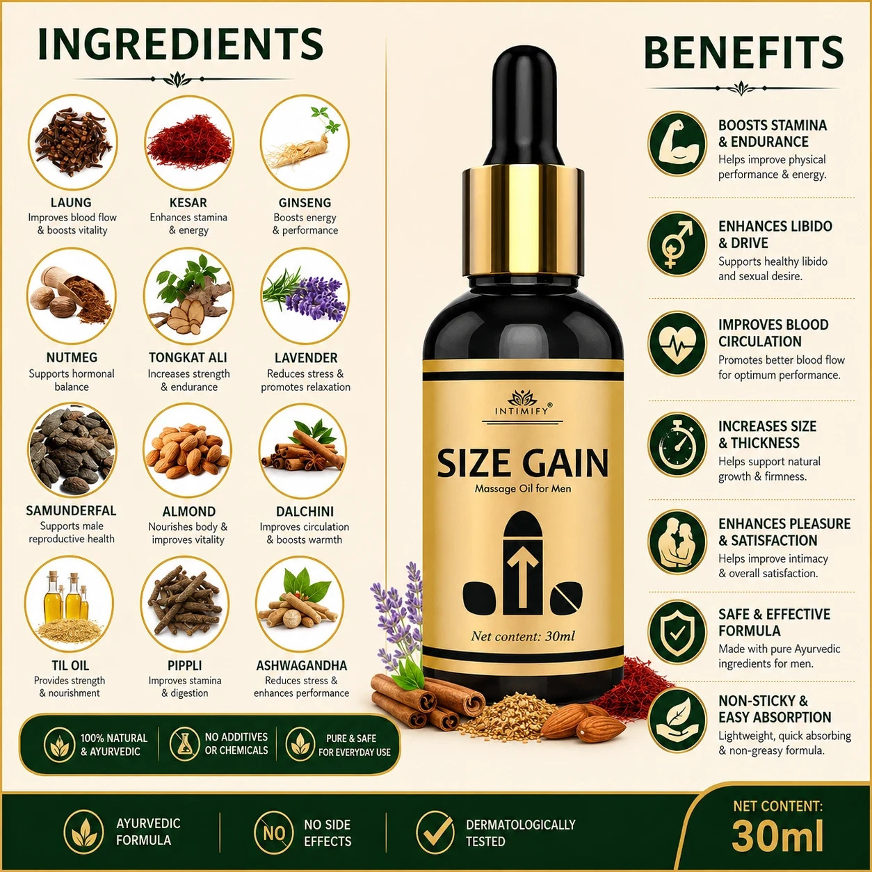 #1 NEW GAIN 14+ INCHES ENLARGER GROWTH OIL MALE FASTER – 30ml , 100% Herbal Oil
