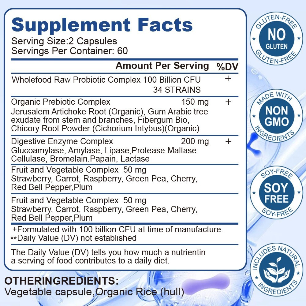 Probiotics 100 Billion CFU Potency Digestive Immune Health 60/120 Capsules