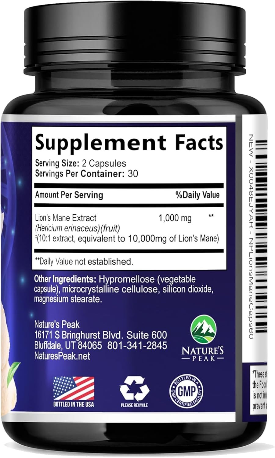 Lions Mane Supplement Capsules 10,000mg 10:1 Extract, 60 Capsules