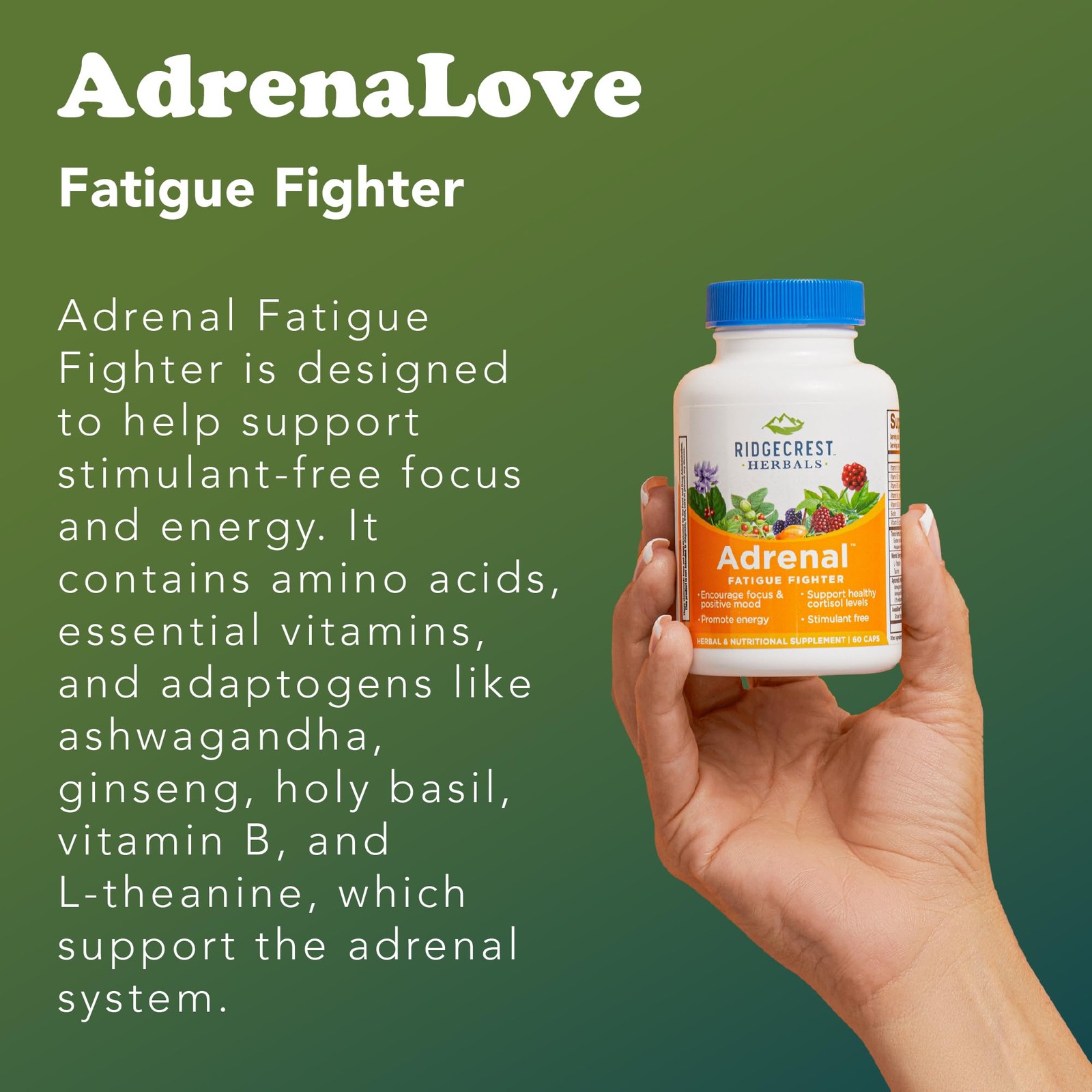 Ridgecrest Herbals AdrenaLove, 60 Count (Pack of 1), White With Blue Band