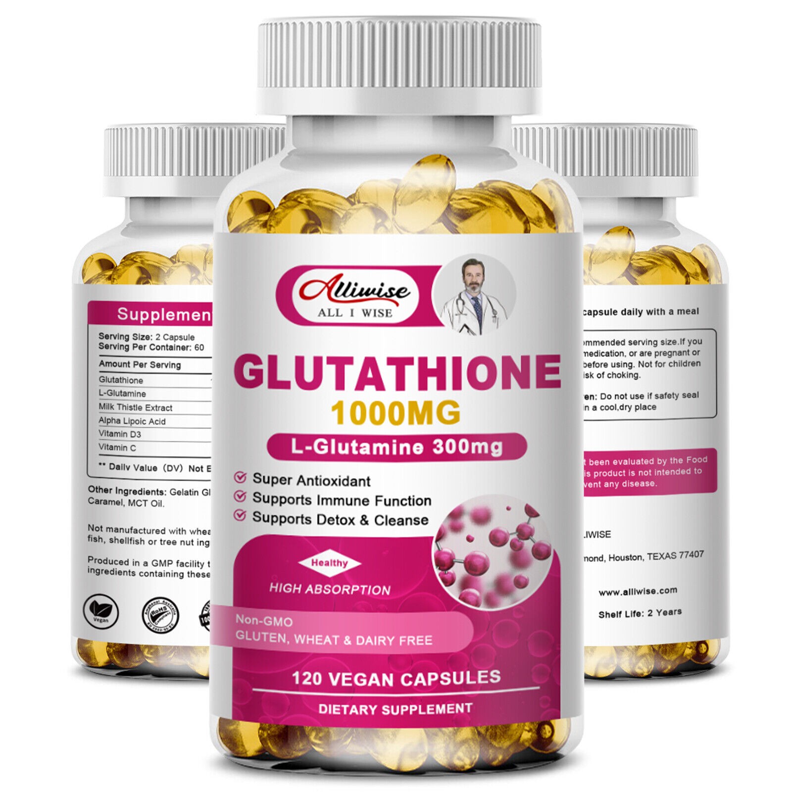 GLUTATHIONE Collagen Antioxidant Anti-aging Skin Whitening Vitamin C Capsules