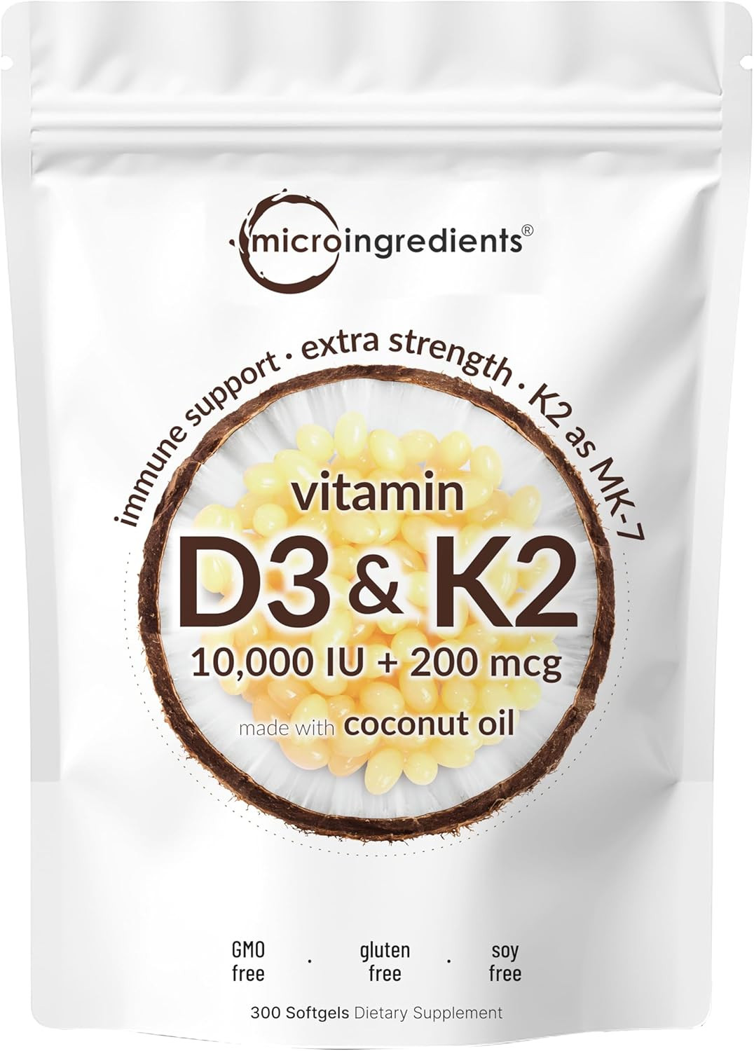 Vitamin Oil, and 300 K2 Softgels Dietary Supplement with Coconut D3 Micro