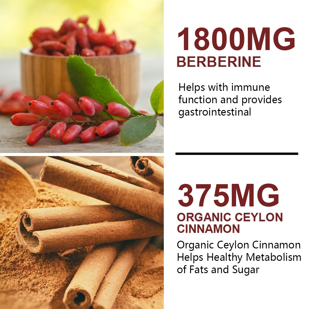 Premium Berberine with Ceylon Cinnamon 1800mg – Healthy Cholesterol, Non-GMO
