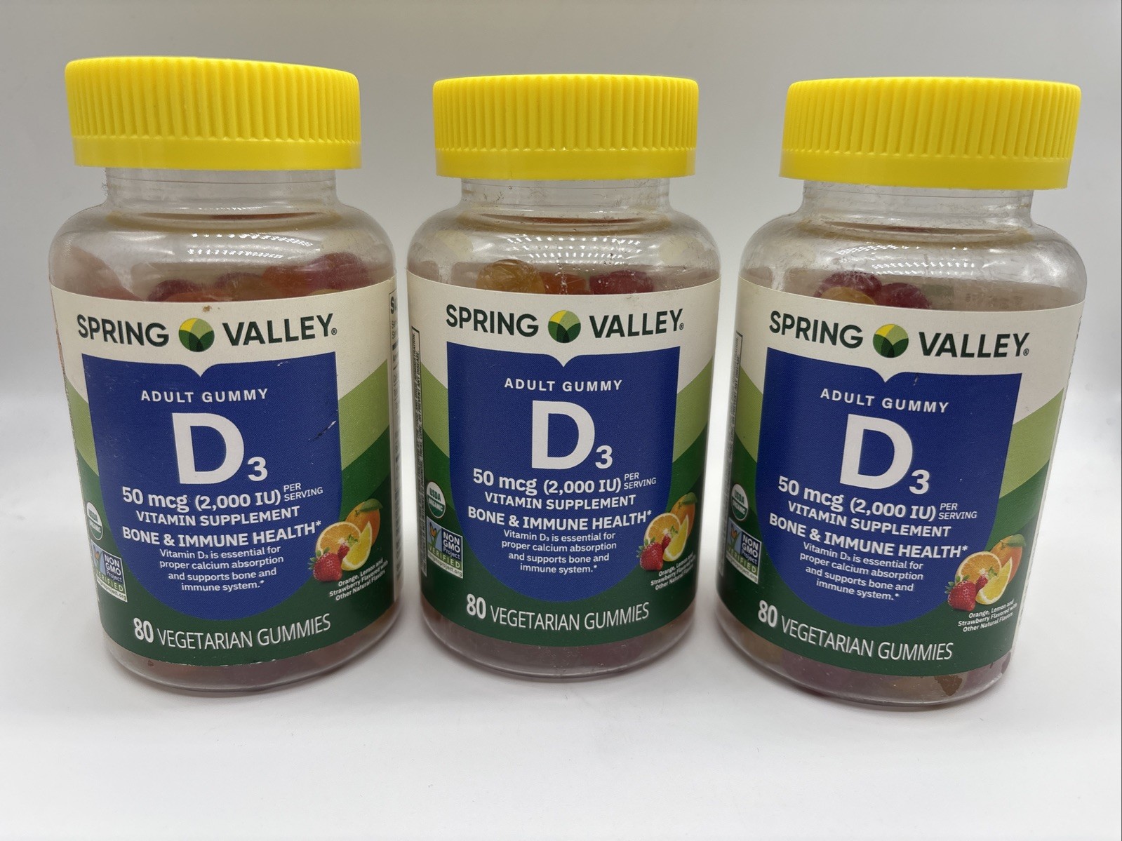 Spring Valley Vitamin D3 Gummies Pk3, 50mcg (2000 IU), 80 Ct, Exp: 03/27 Ref.301