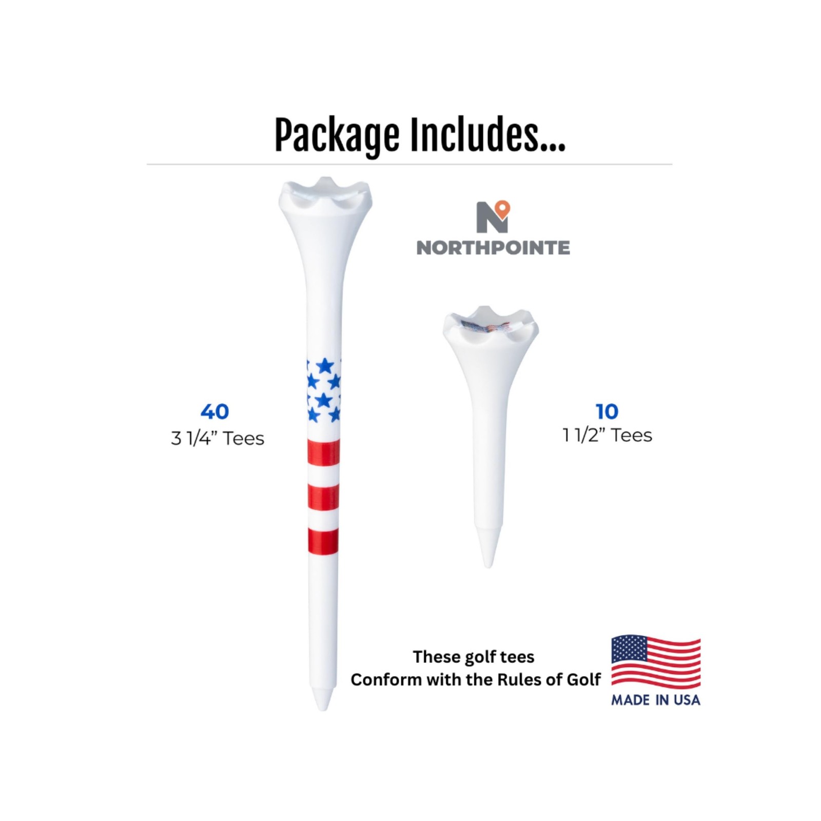 NorthPointe Golf Tees Plastic Combo Length Pack of 50 Includes (40 Count) 3 
