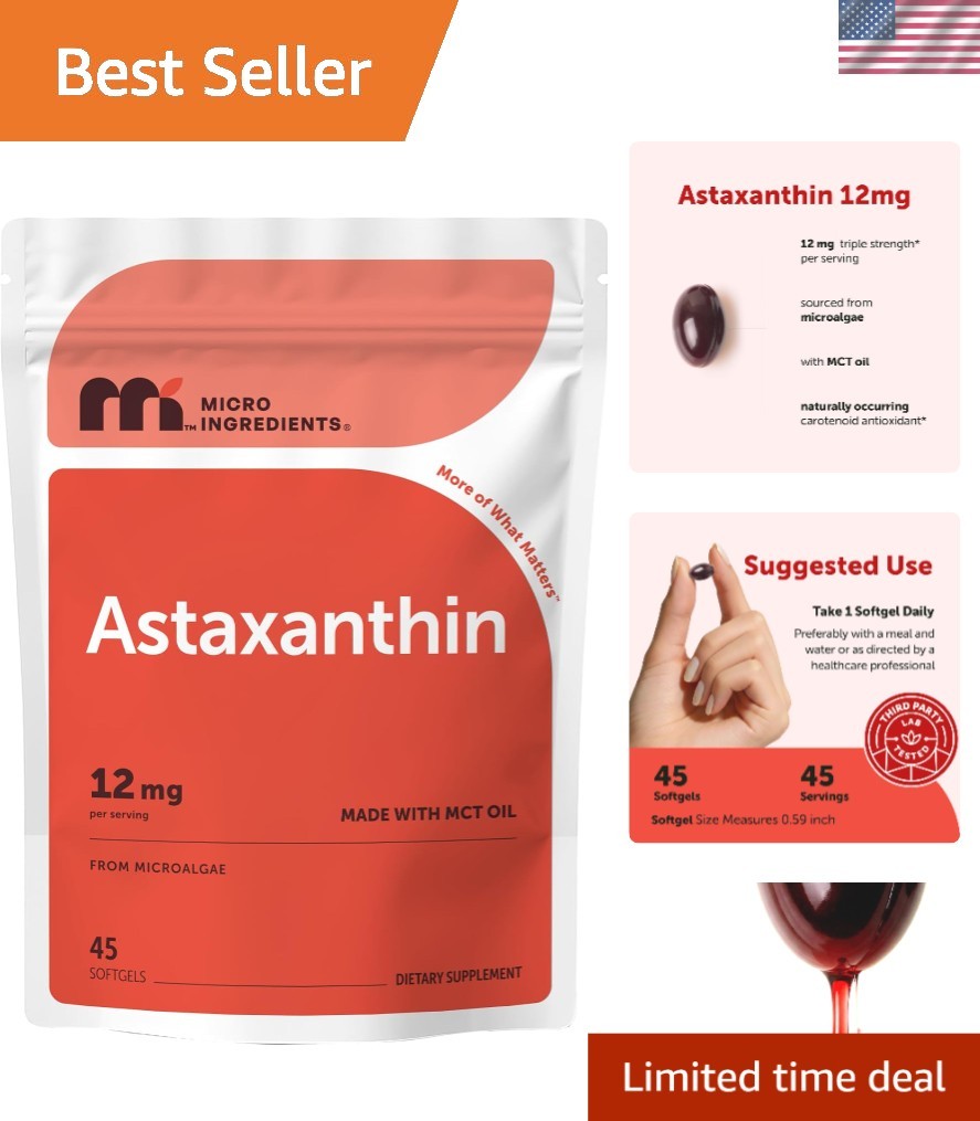 Fresh Microalgae Source: Astaxanthin 12mg Softgel with MCT Oil – 45 Pack