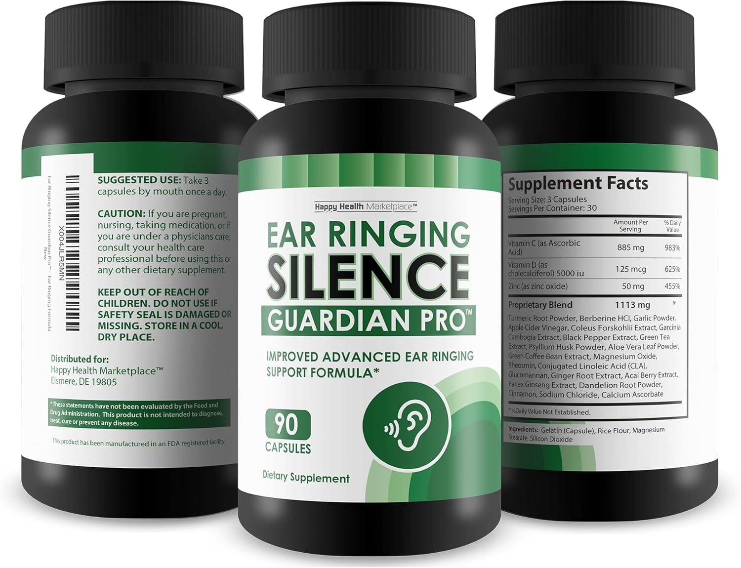 Hearing, Ear Ringing & Tinnitus Relief Supplement Turmeric Aloe Ginger CLA Acai