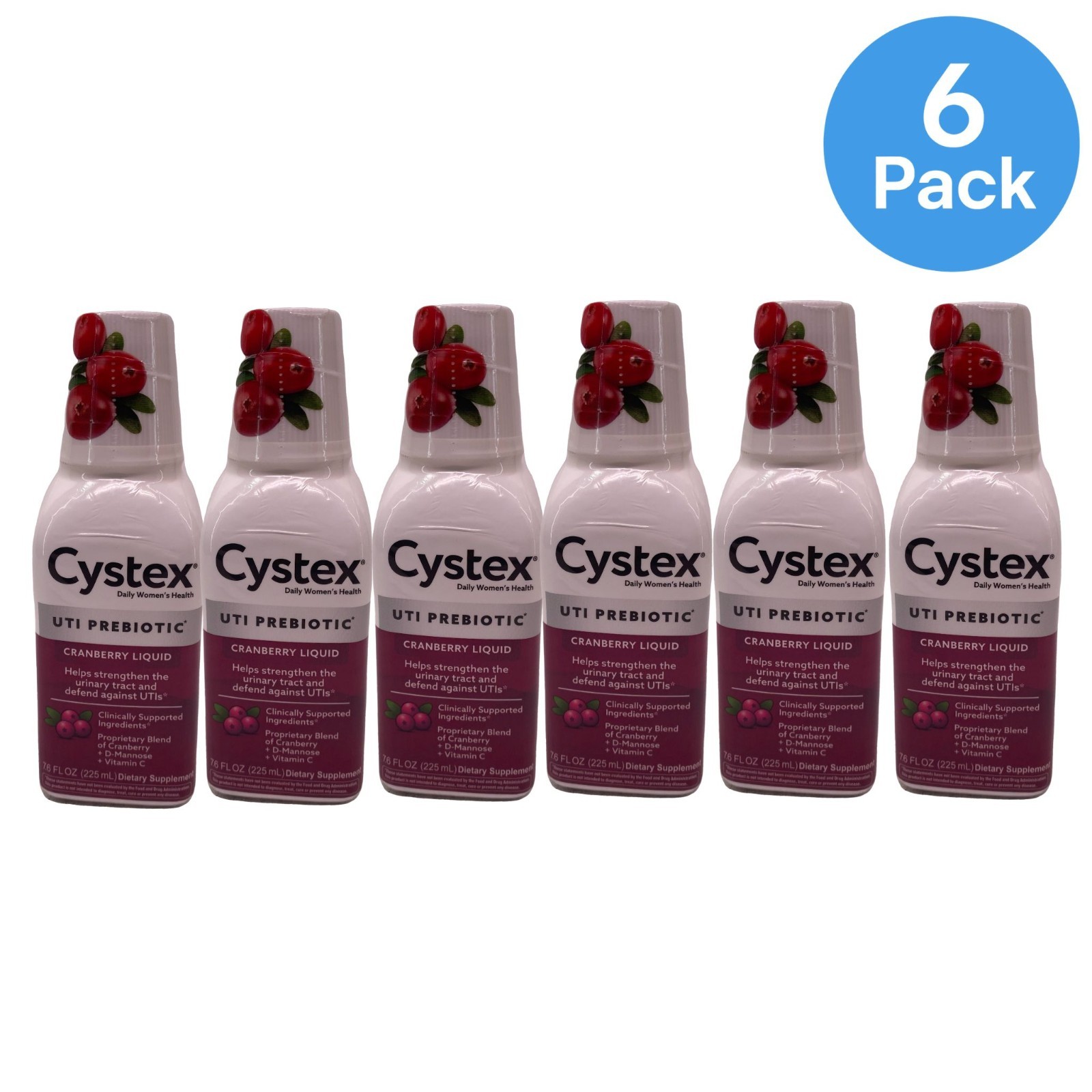 Cystex UTI Prebiotic Cranberry Liquid 7.6 fl oz 6 Pack New EXP 08/2027