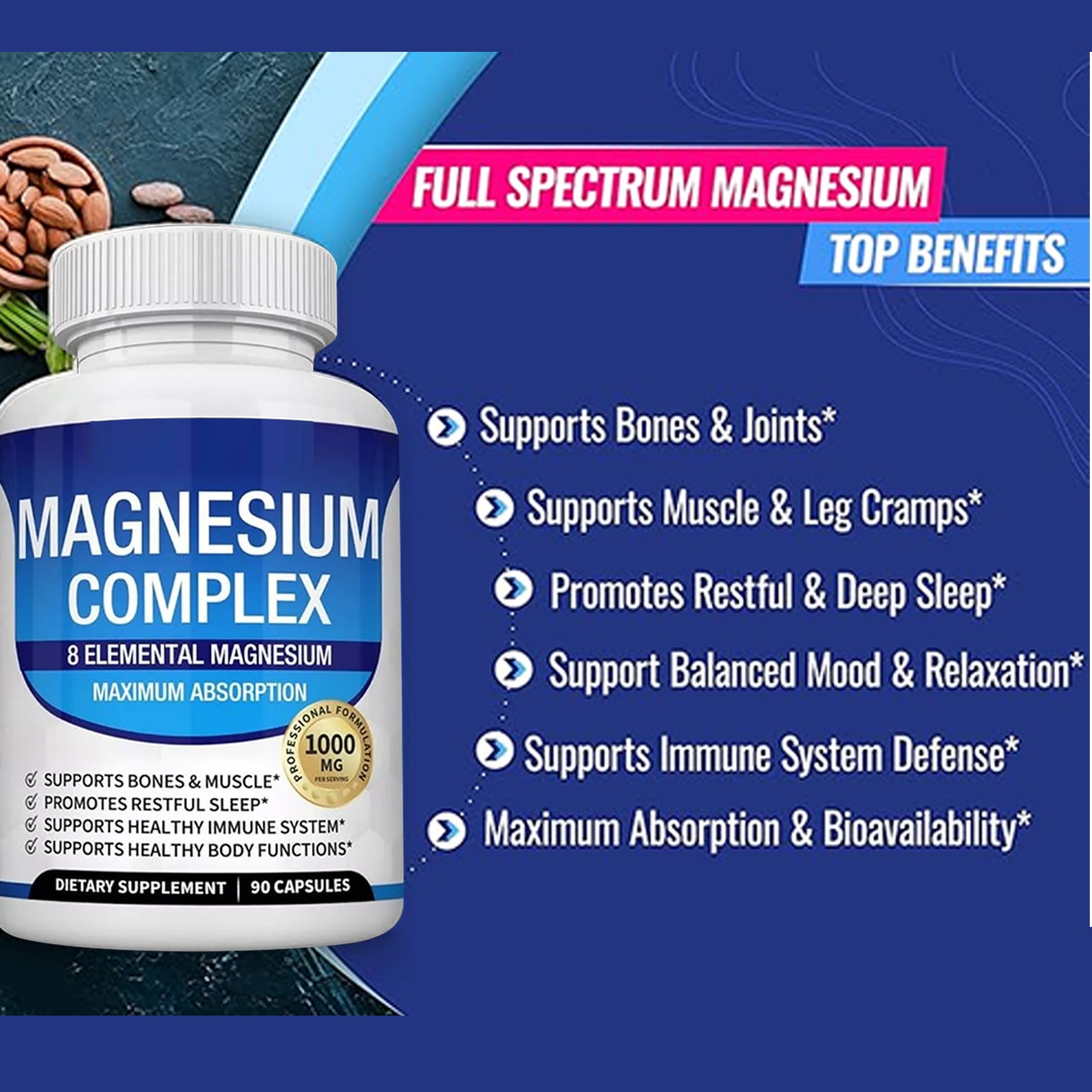 Magnesium glycine complex 1000mg -90 capsules 8-yuan magnesium-