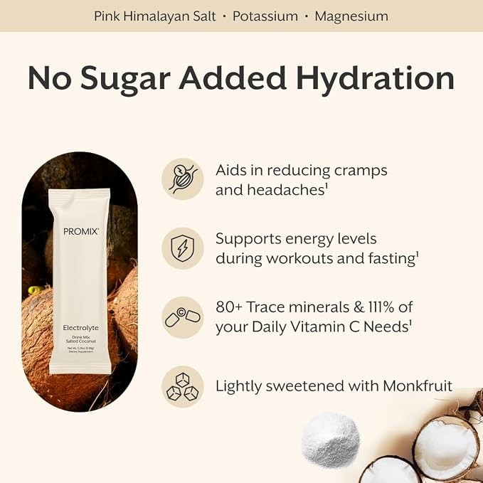 PROMIX Electrolyte Drink Mix Salted Coconut 30 Stick Packs Hydration