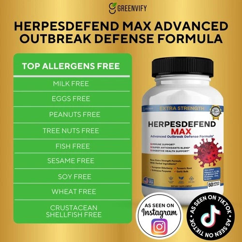 Herpes Defend Max, Extra Strength Advanced Defense Formula, 60 Capsules, with…